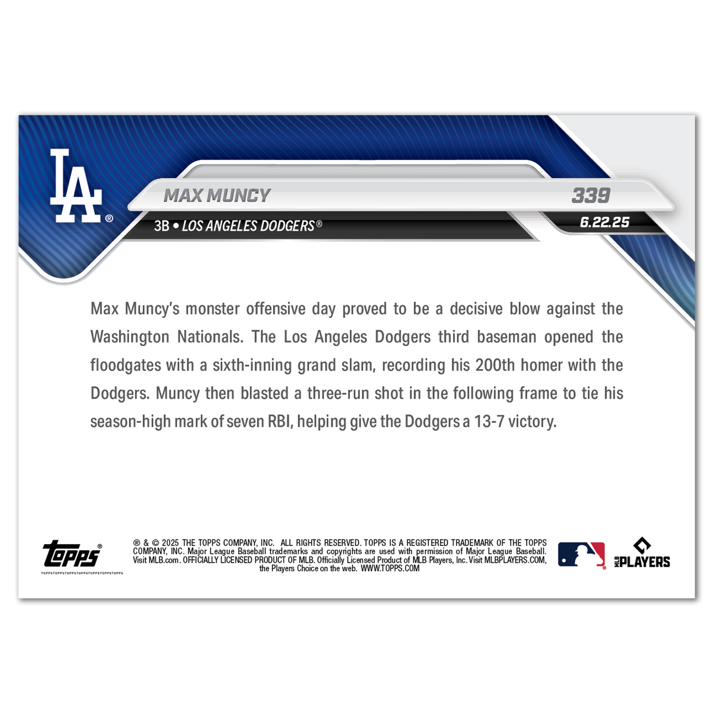 Max Muncy - 2025 MLB Topps NOW® - Card 339