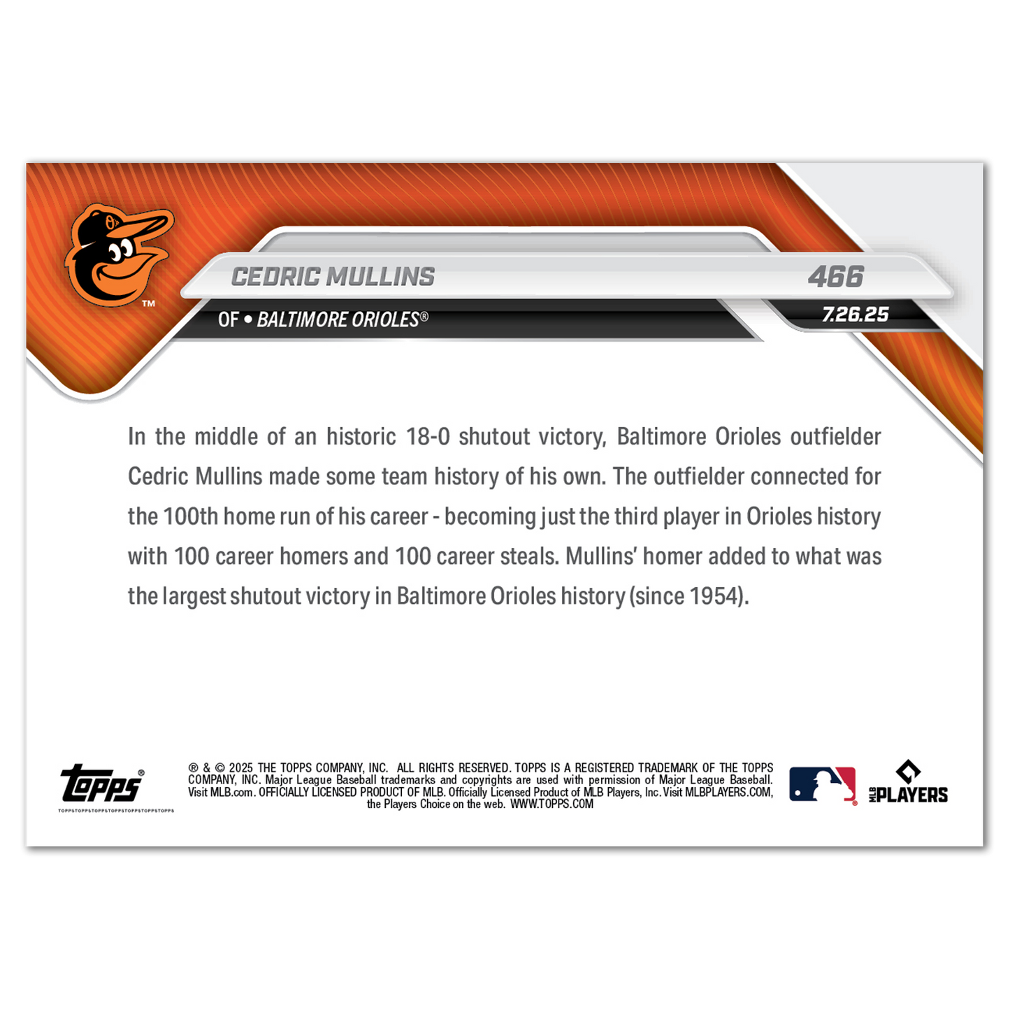 Cedric Mullins - 2025 MLB Topps NOW® - Card 466