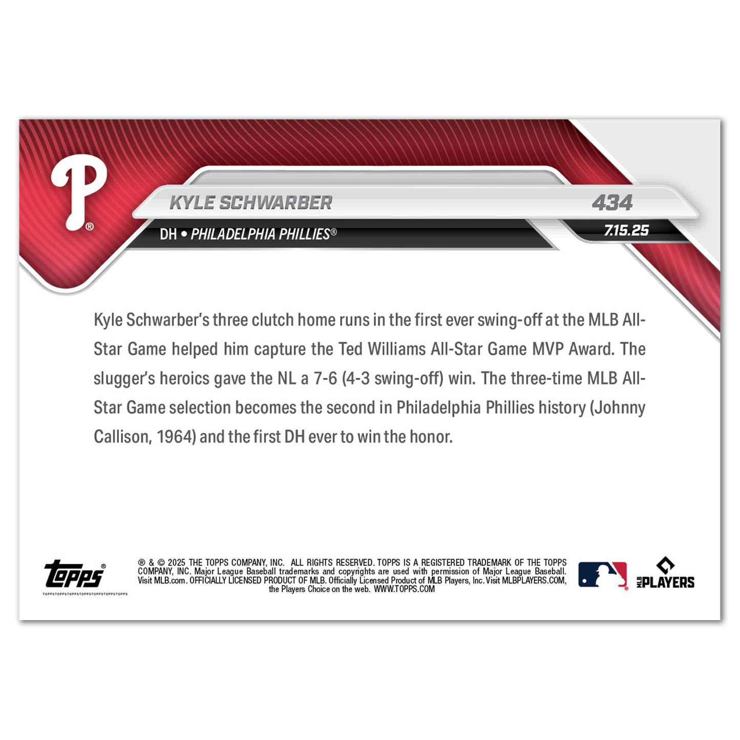 Kyle Schwarber - 2025 MLB Topps NOW® - Card 434