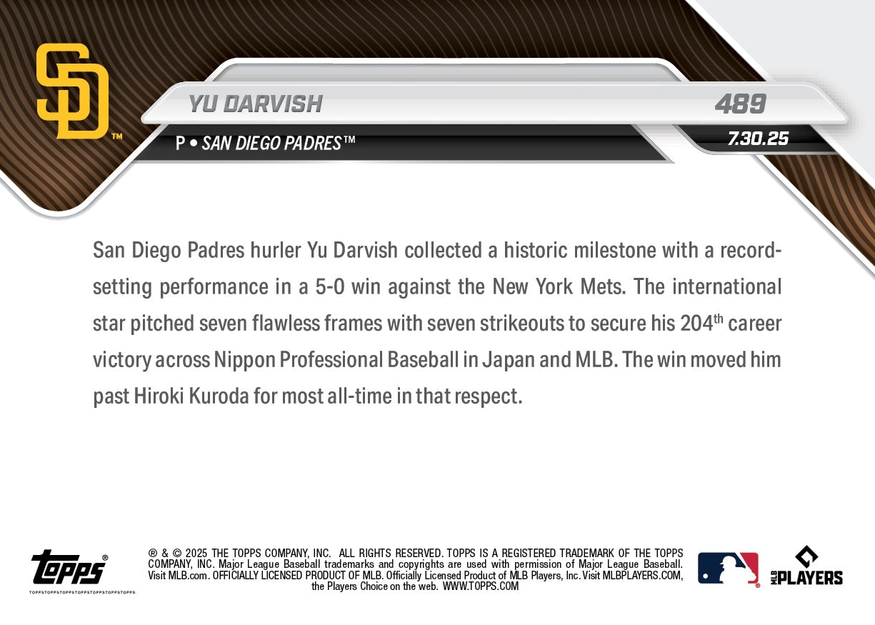 Yu Darvish - 2025 MLB Topps NOW® - Card 489