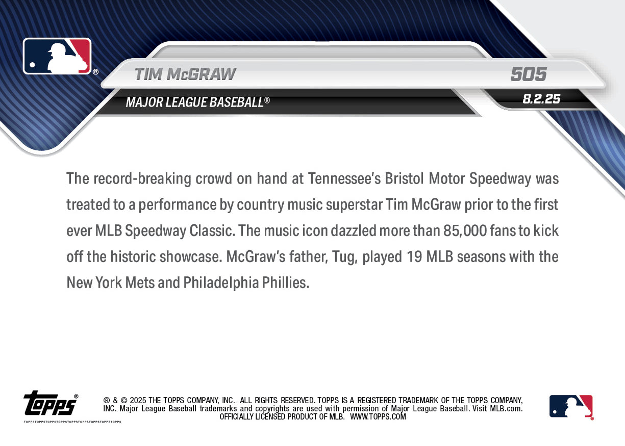 Tim McGraw - 2025 MLB Topps NOW® - Card 505 - LOOK FOR AUTOS