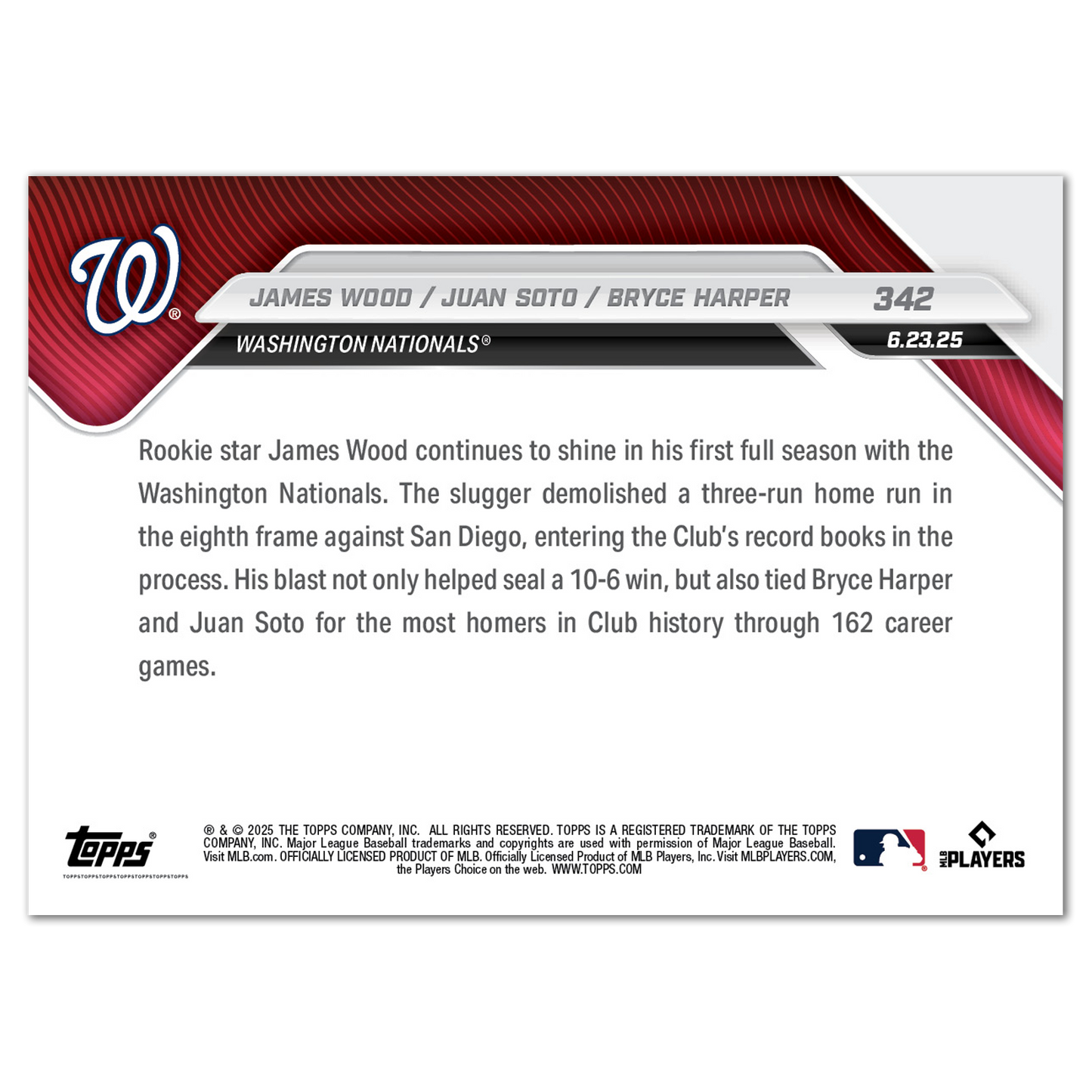 James Wood / Juan Soto / Bryce Harper - 2025 MLB Topps NOW® - Card 342