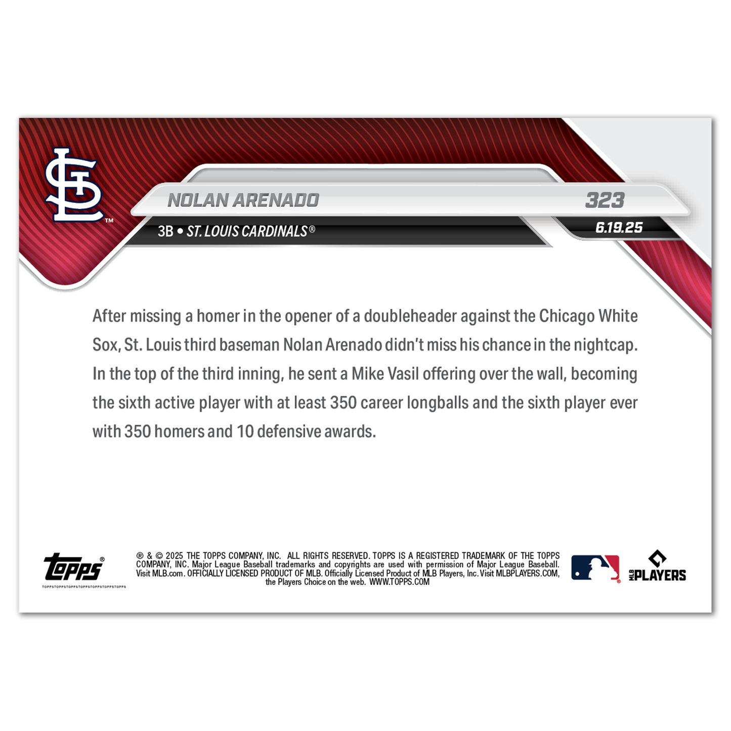 Nolan Arenado - 2025 MLB Topps NOW® - Card 323