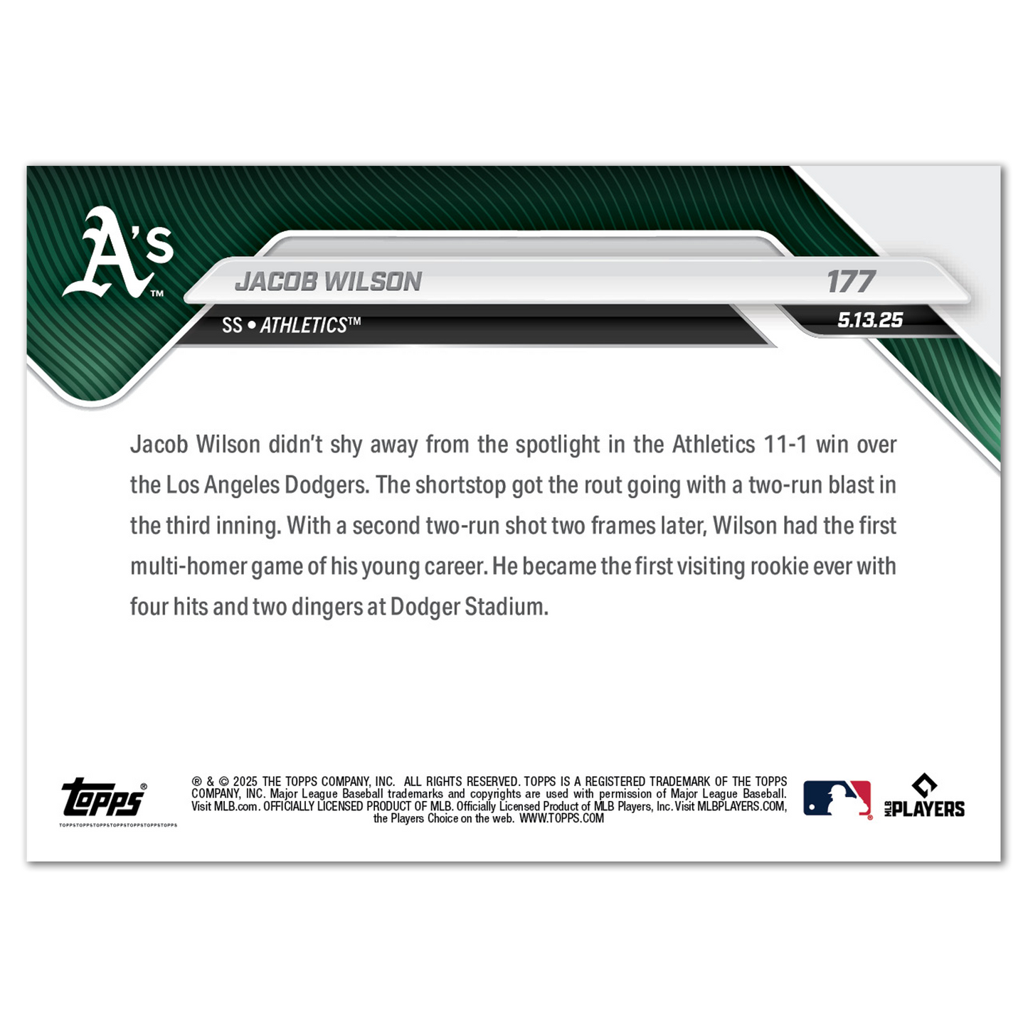 Jacob Wilson - 2025 MLB Topps NOW® - Card 177
