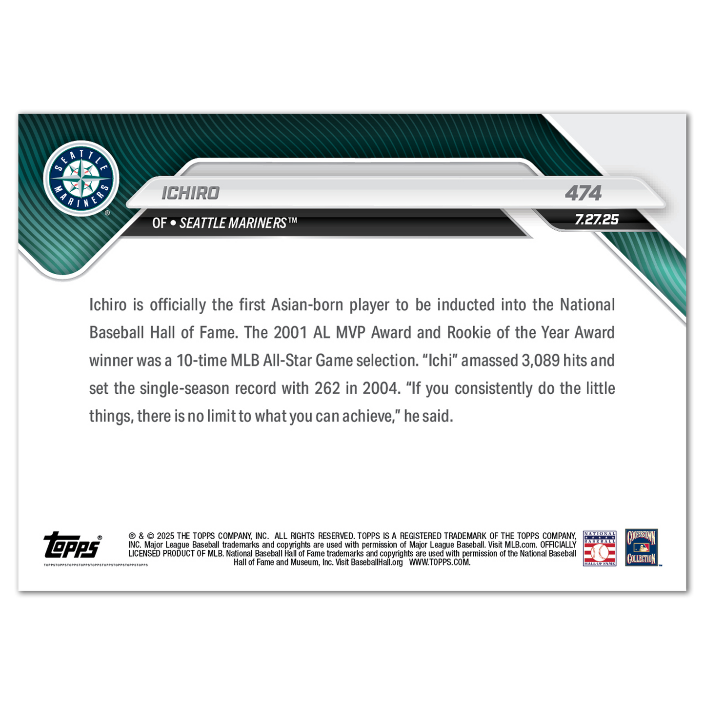 Ichiro - 2025 MLB Topps NOW® - Card 474 - LOOK FOR AUTOS