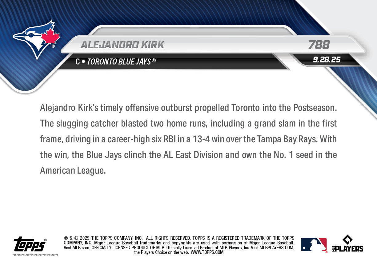 Alejandro Kirk - 2025 MLB Topps NOW® - Card 788