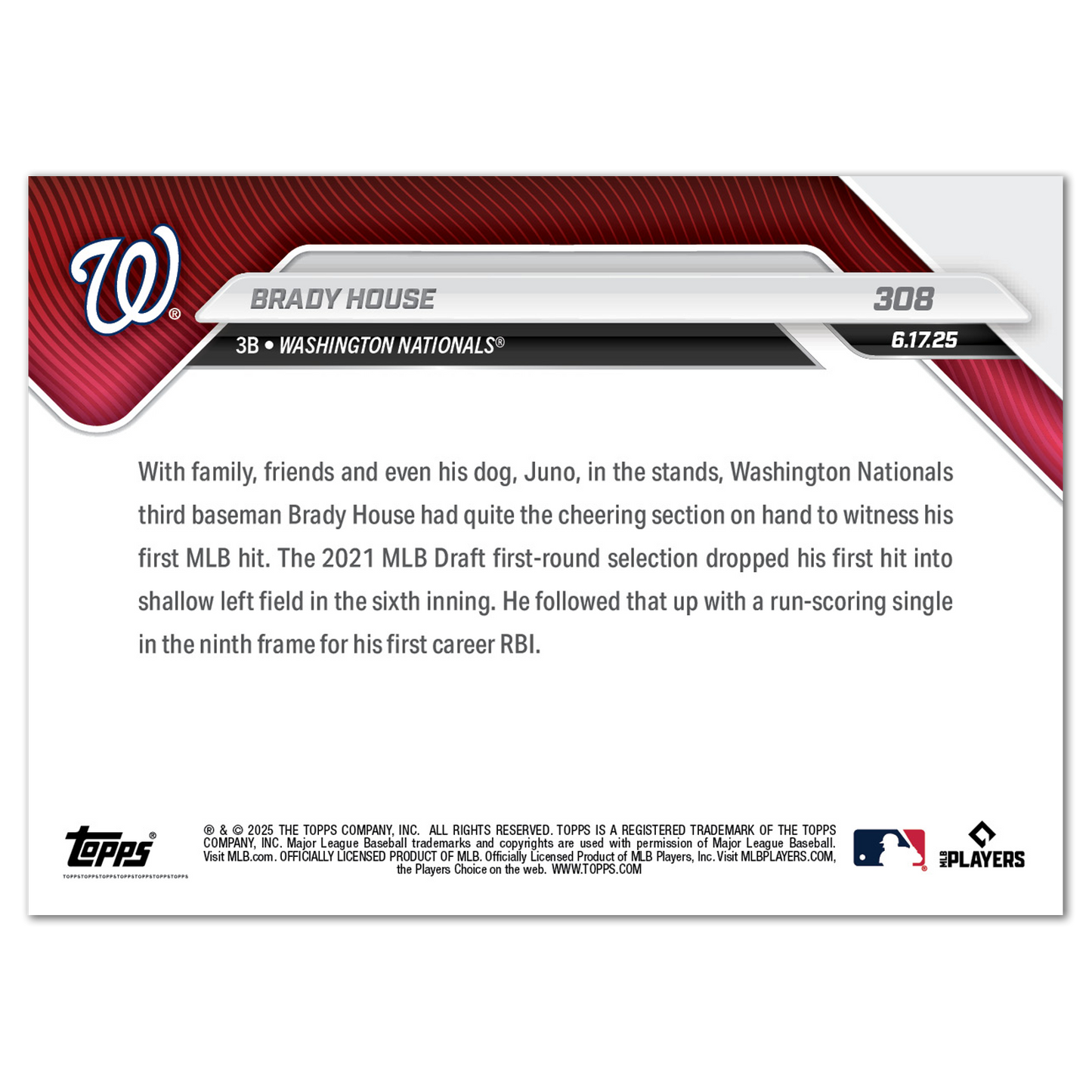 Brady House - 2025 MLB Topps NOW® - Card 308
