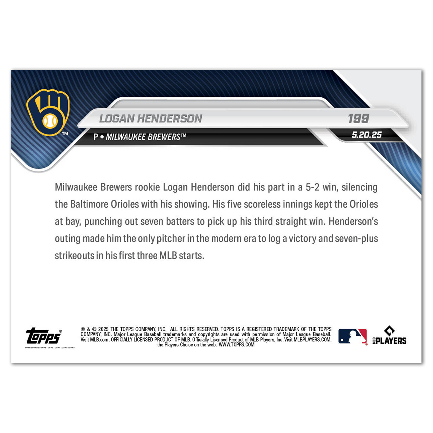 Logan Henderson - 2025 MLB Topps NOW® - Card 199