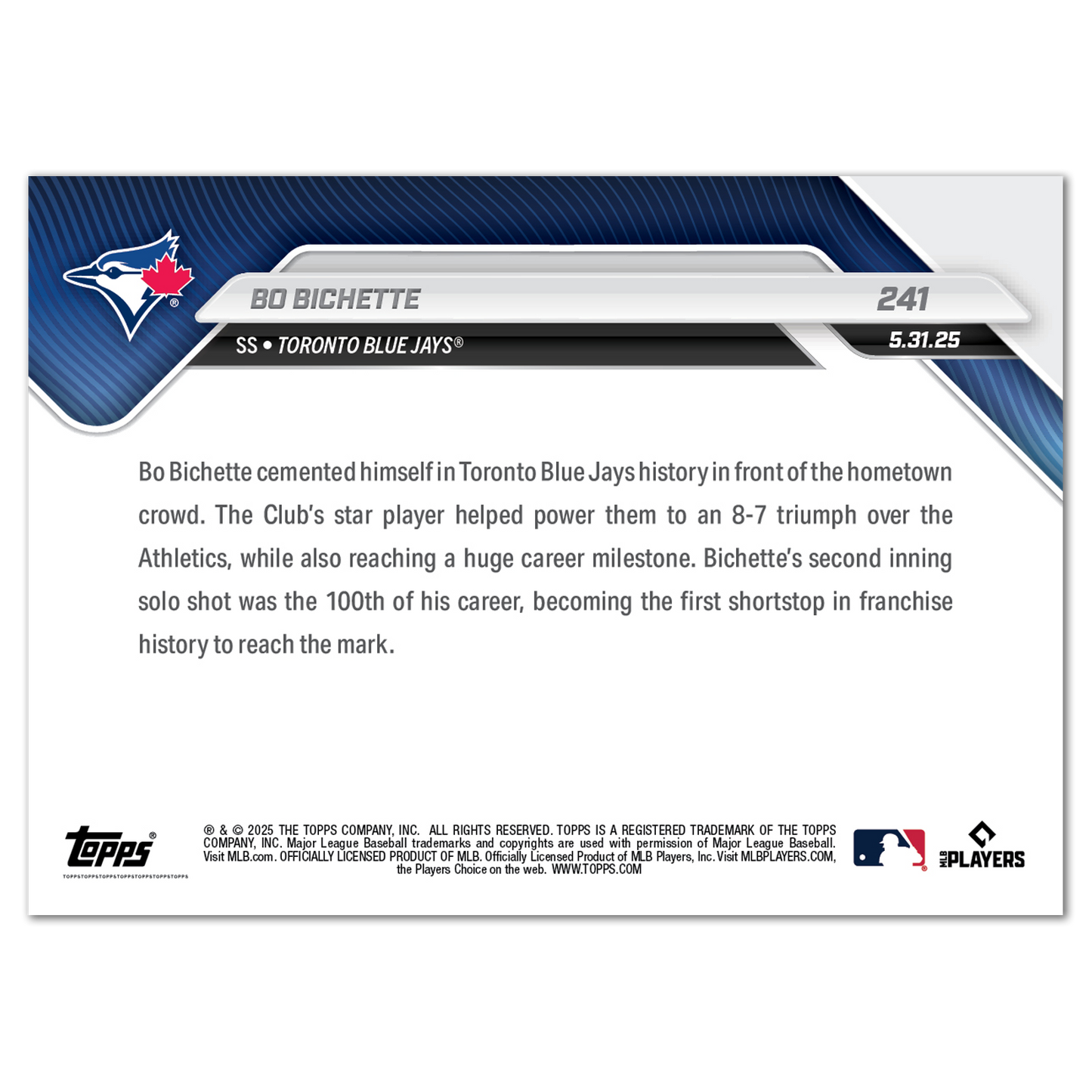 Bo Bichette - 2025 MLB Topps NOW® - Card 241