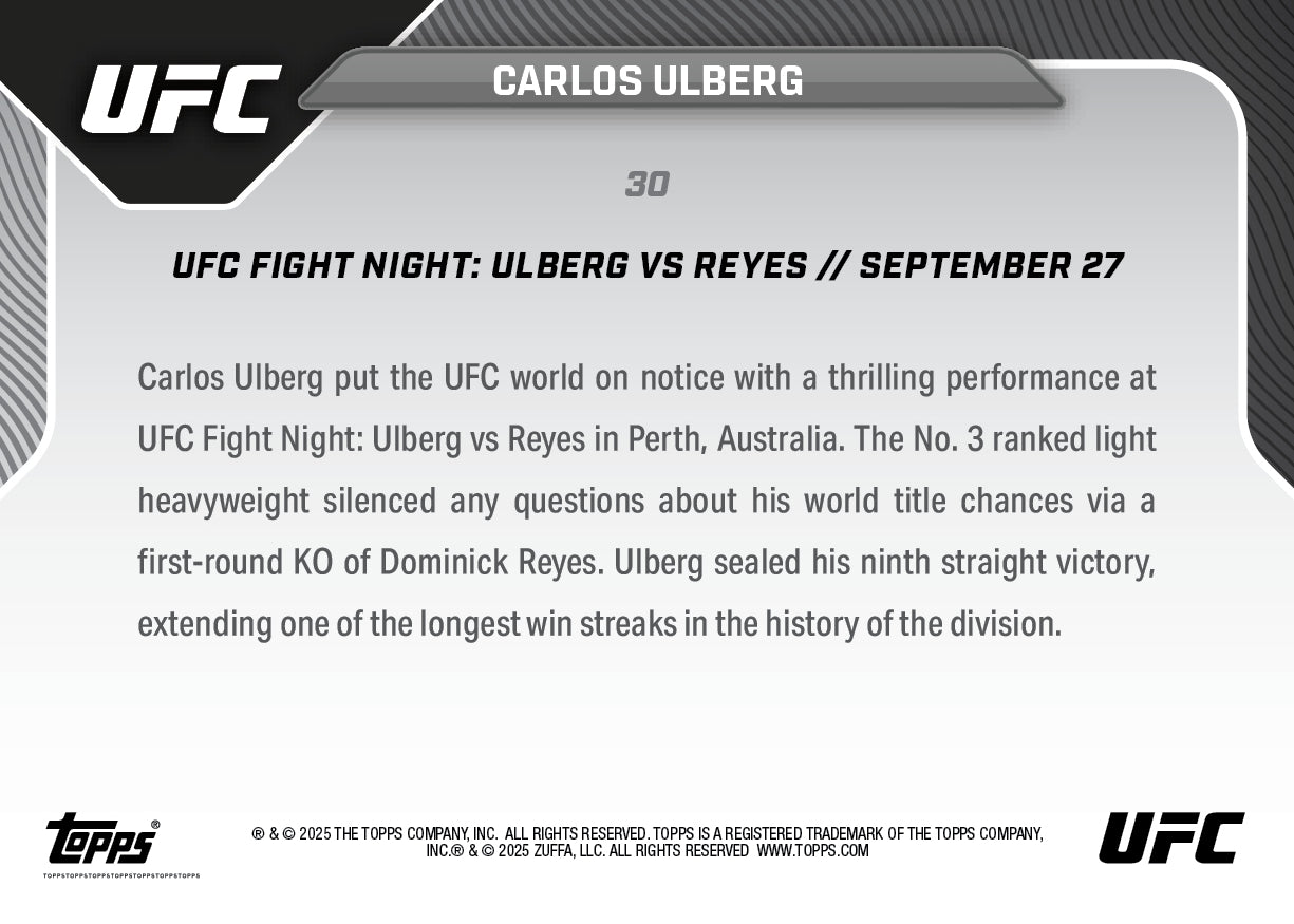 Carlos Ulberg - 2025 UFC Topps NOW® - Card 30