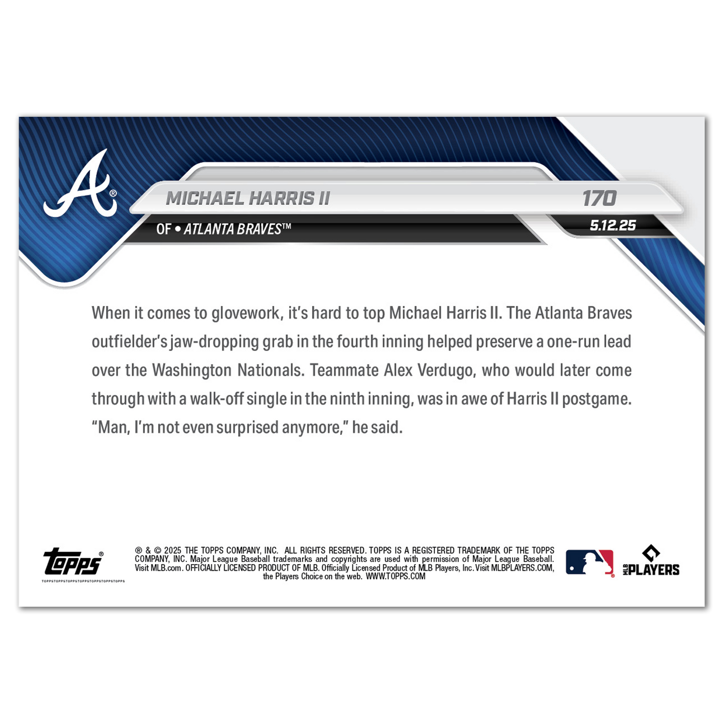 Michael Harris II - 2025 MLB Topps NOW® - Card 170