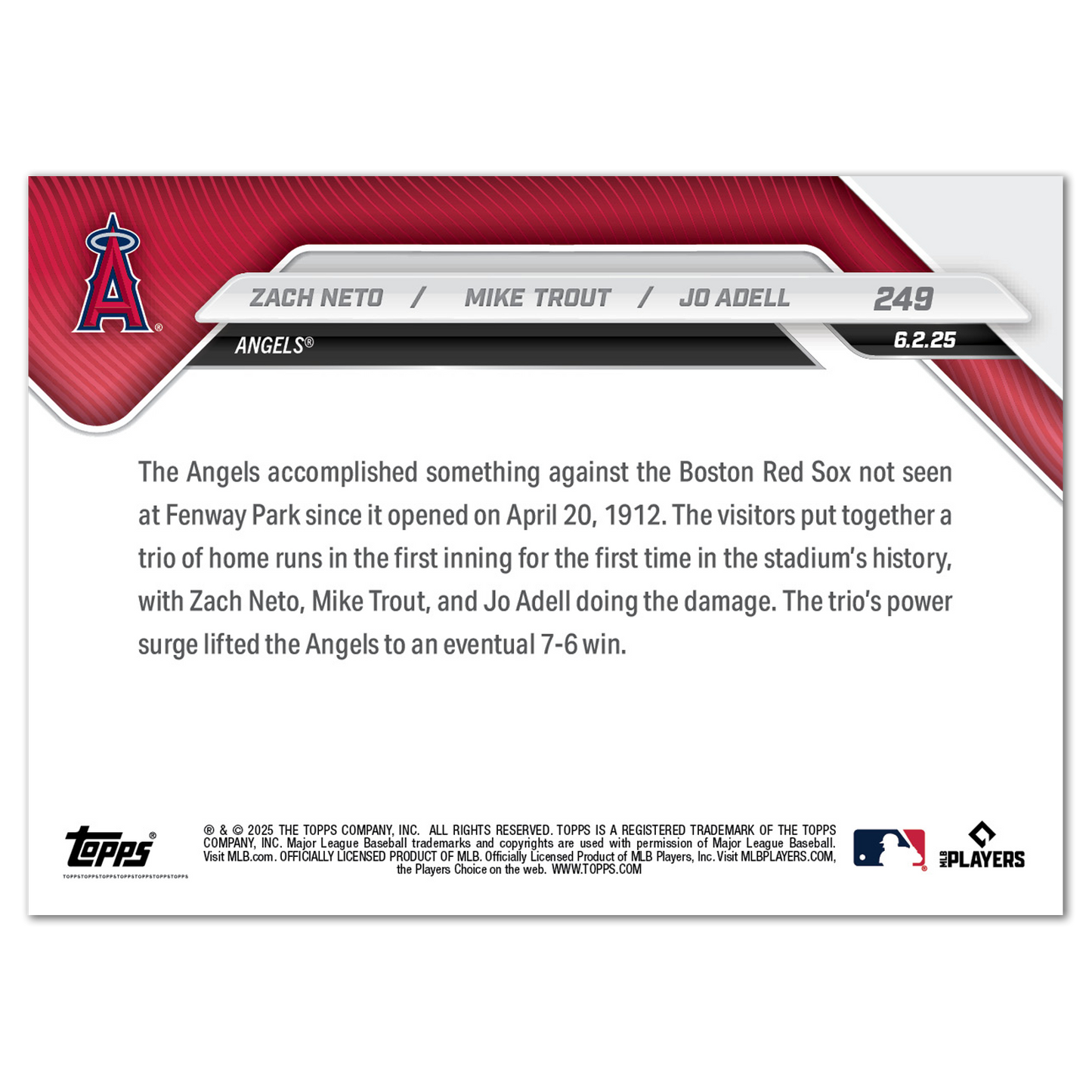 Zach Neto / Mike Trout / Jo Adell - 2025 MLB Topps NOW® - Card 249
