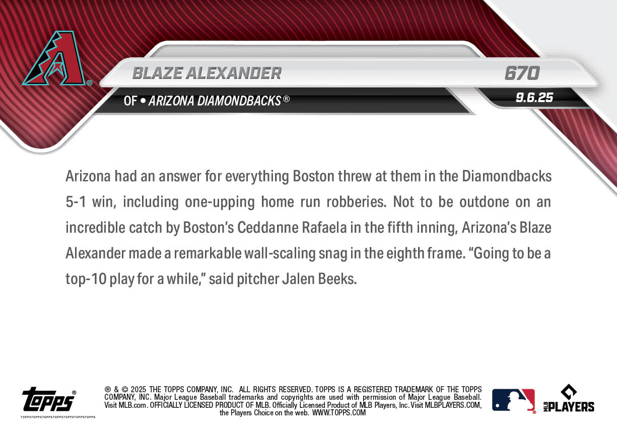 Blaze Alexander - 2025 MLB Topps NOW® - Card 670