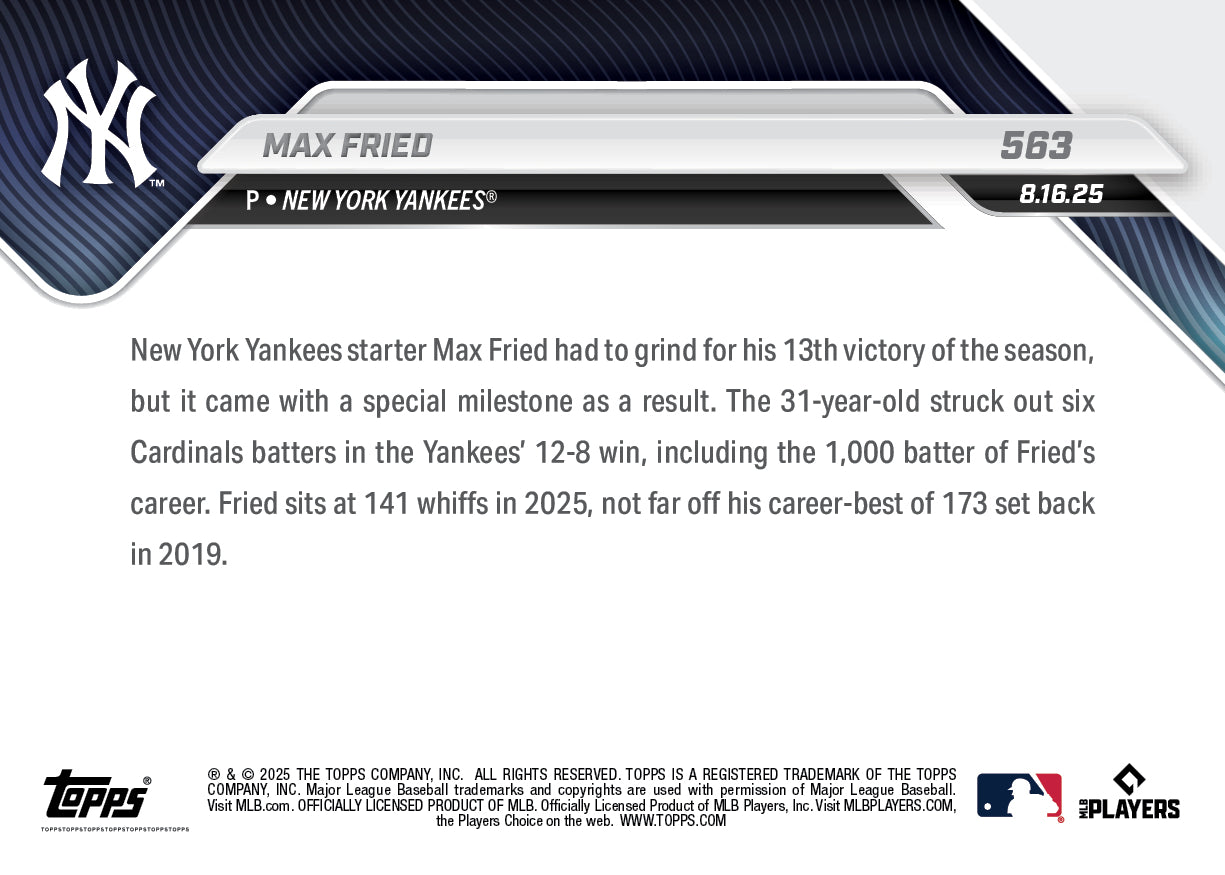 Max Fried - 2025 MLB Topps NOW® - Card 563