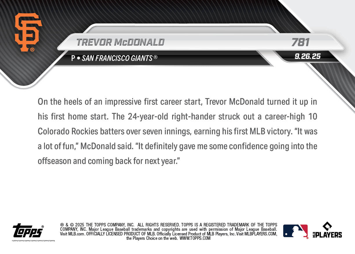Trevor McDonald - 2025 MLB Topps NOW® - Card 781