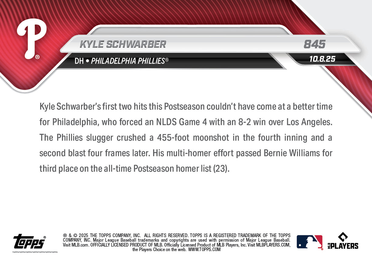 Kyle Schwarber - 2025 MLB Topps NOW® - Card 845