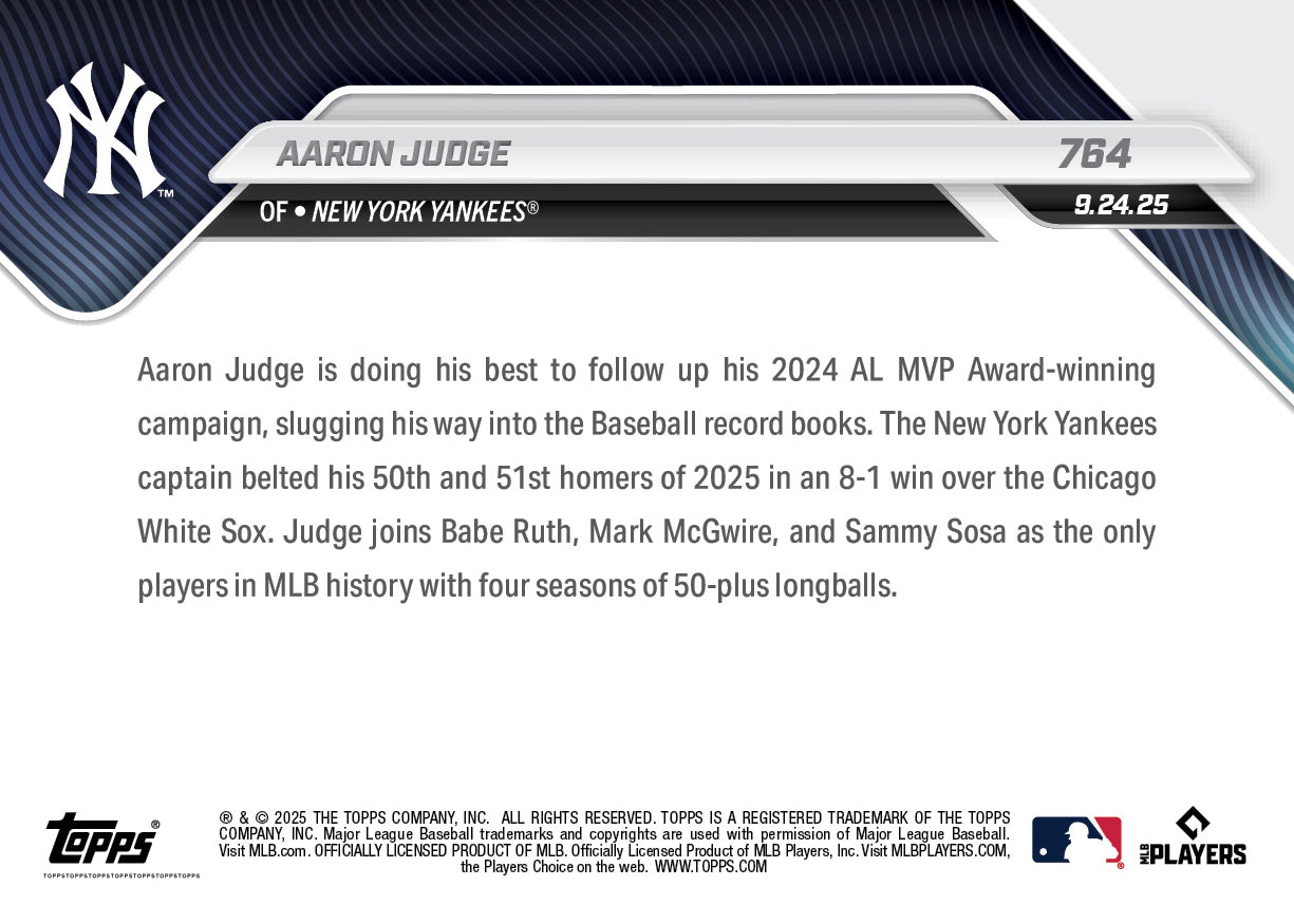Aaron Judge - 2025 MLB Topps NOW® - Card 764
