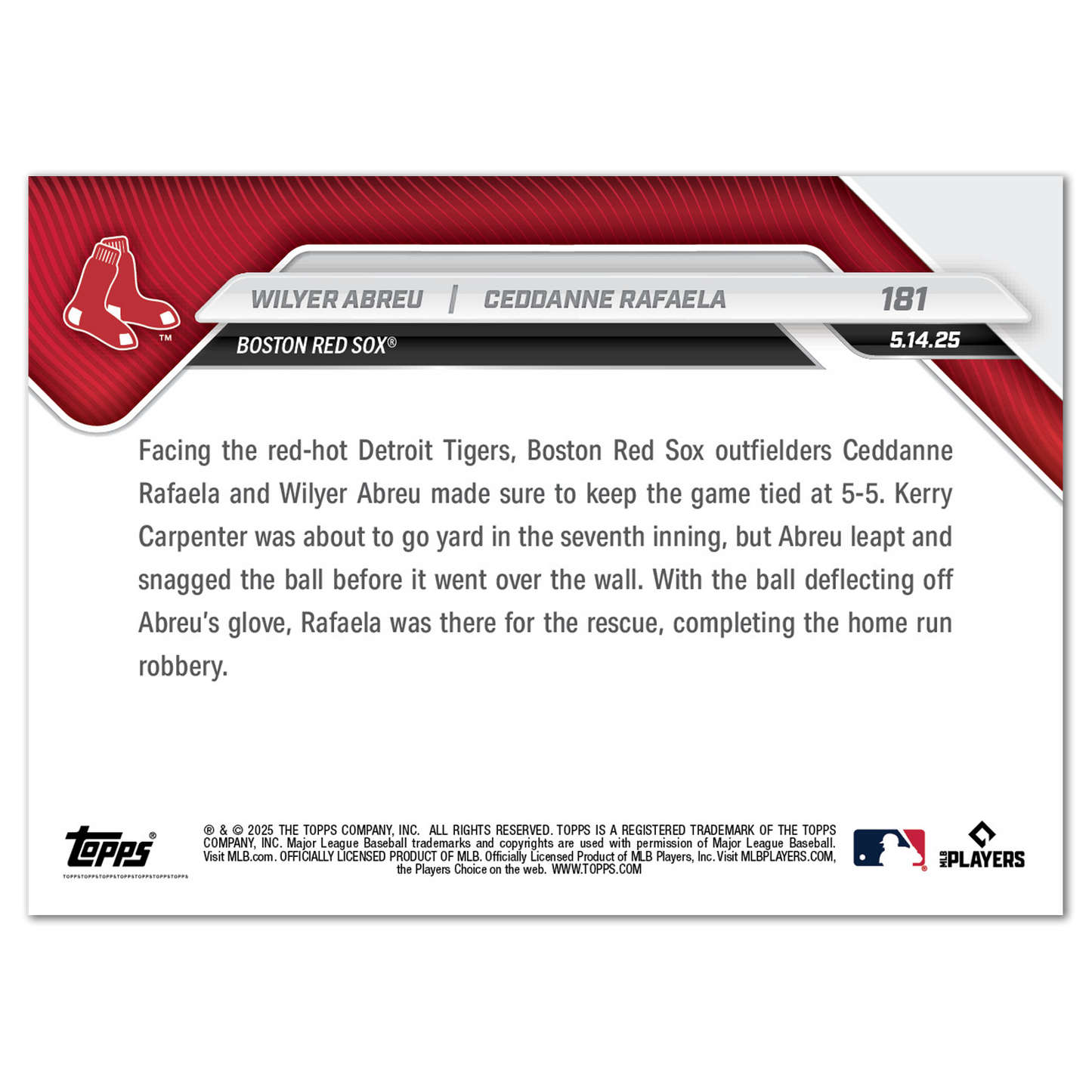 Wilyer Abreu / Ceddanne Rafaela - 2025 MLB Topps NOW® - Card 181