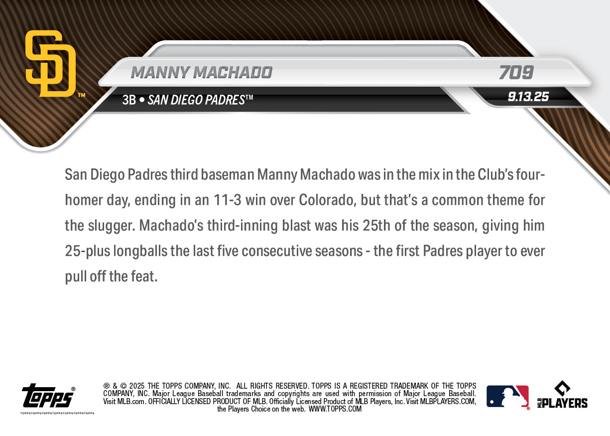 Manny Machado - 2025 MLB Topps NOW® - Card 709