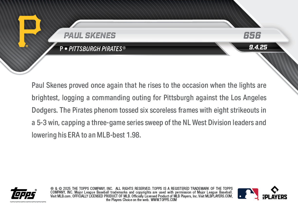 Paul Skenes - 2025 MLB Topps NOW® - Card 656