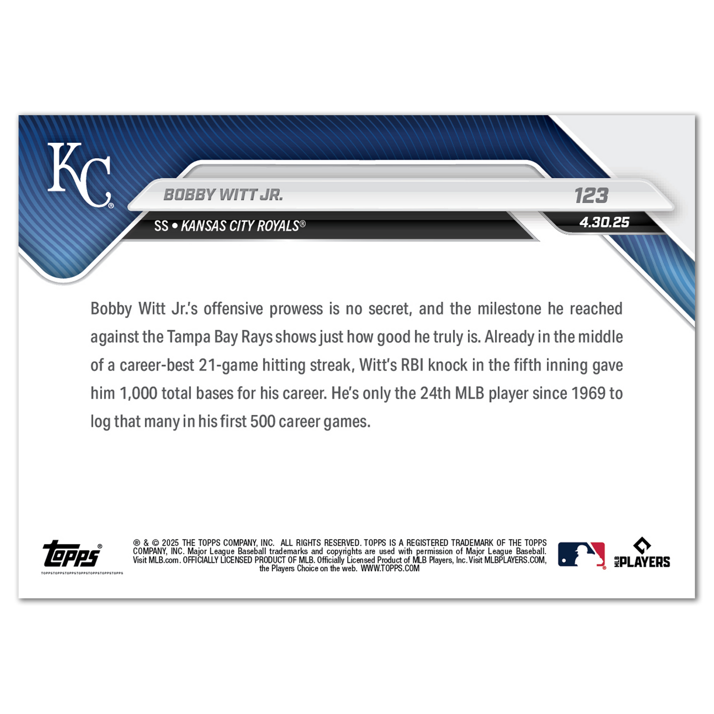 Bobby Witt Jr. - 2025 MLB Topps NOW® - Card 123