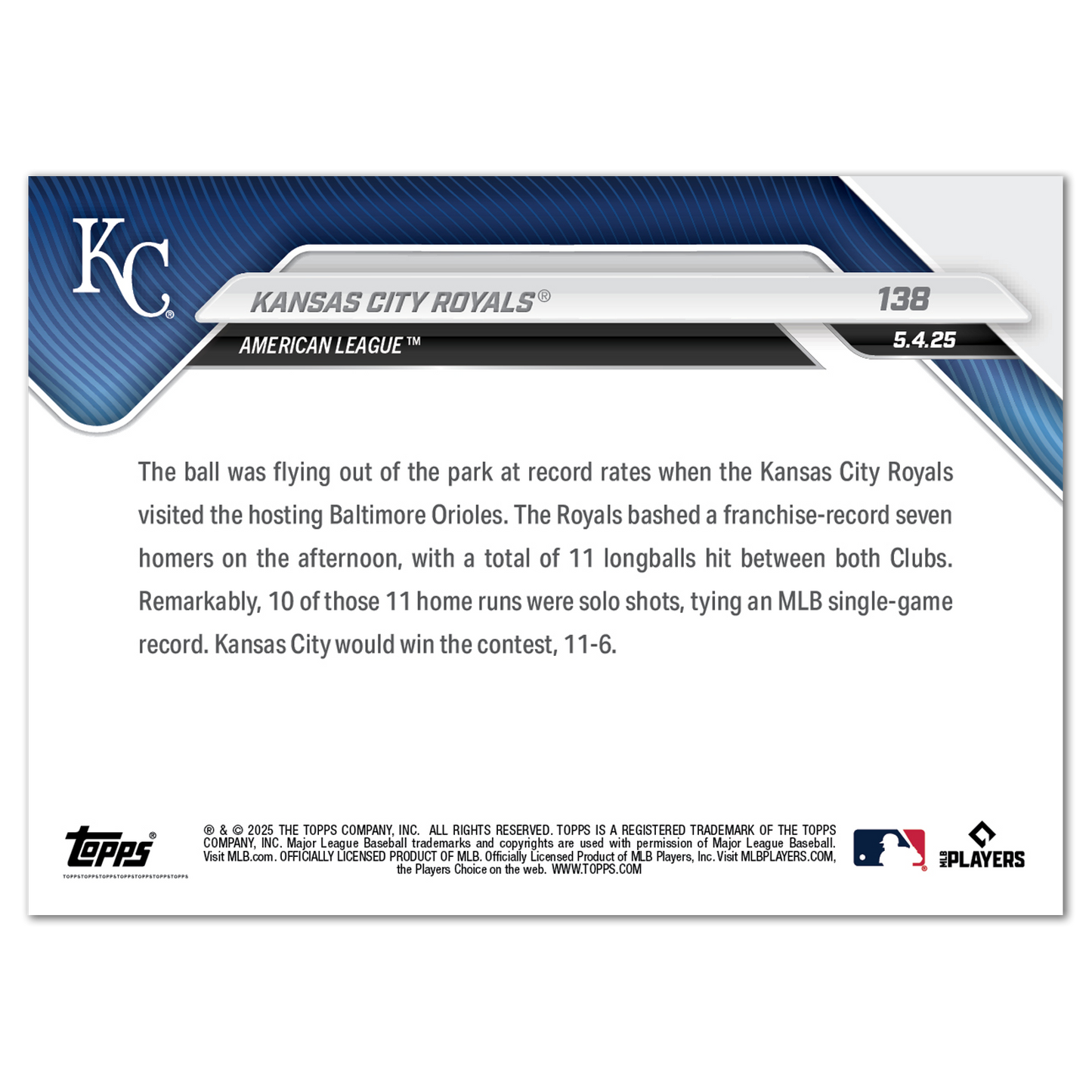 Kansas City Royals - 2025 MLB Topps NOW® - Card 138
