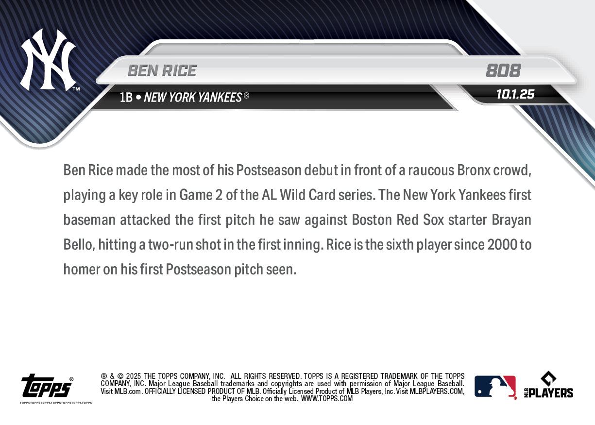 Ben Rice - 2025 MLB Topps NOW® - Card 808