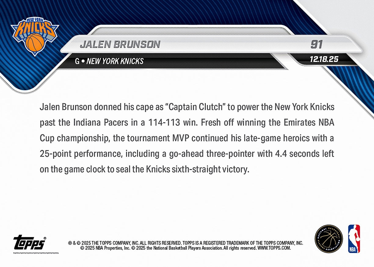 Jalen Brunson - 2025-26 NBA Topps NOW® - Card 91