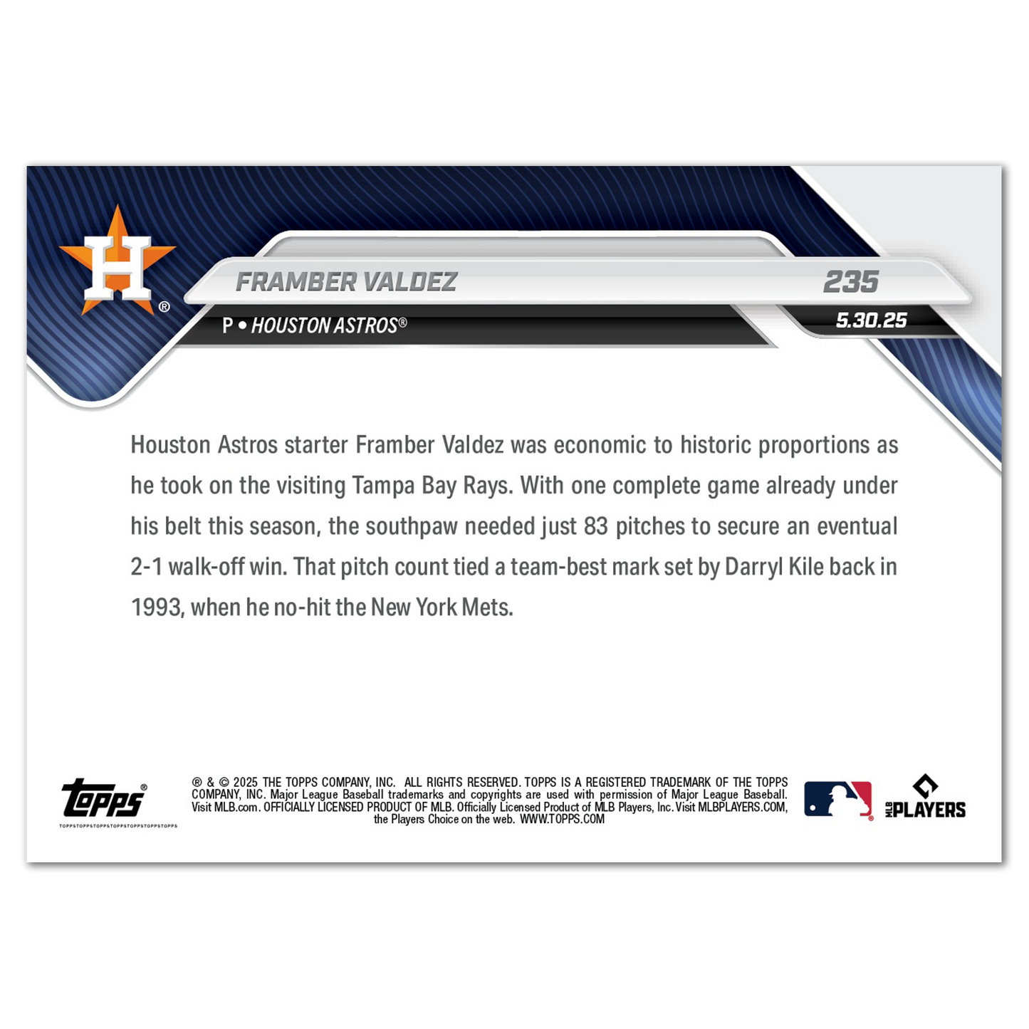 Framber Valdez - 2025 MLB Topps NOW® - Card 235