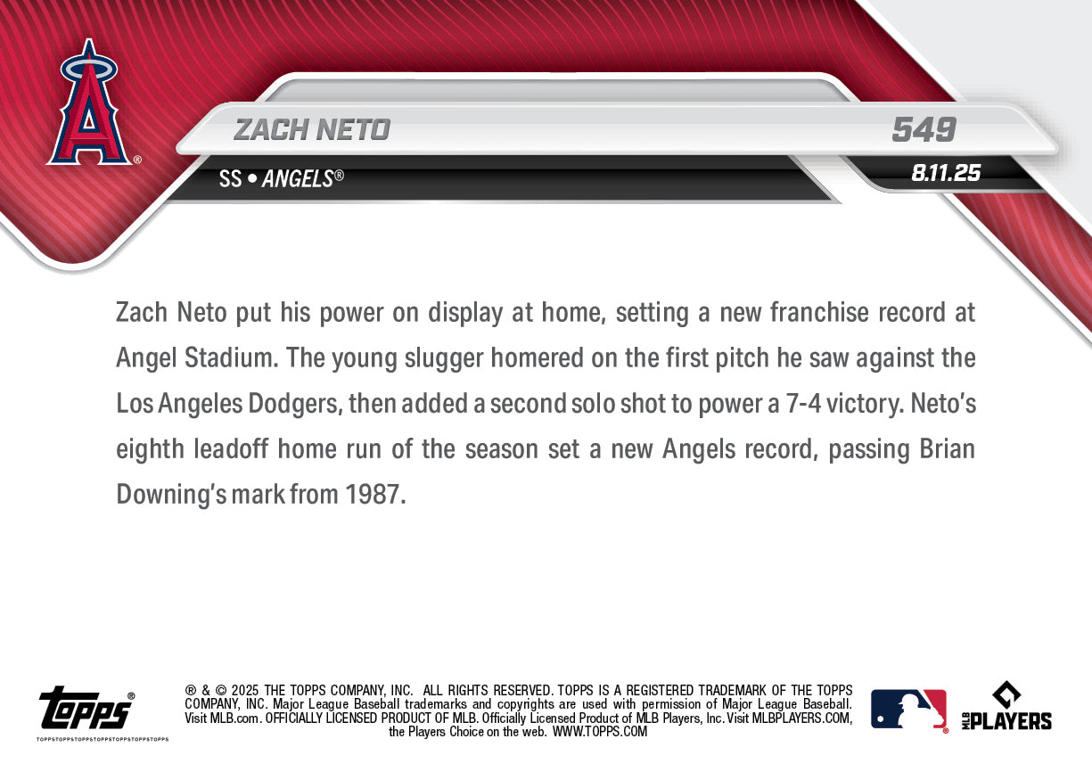 Zach Neto - 2025 MLB Topps NOW® - Card 549