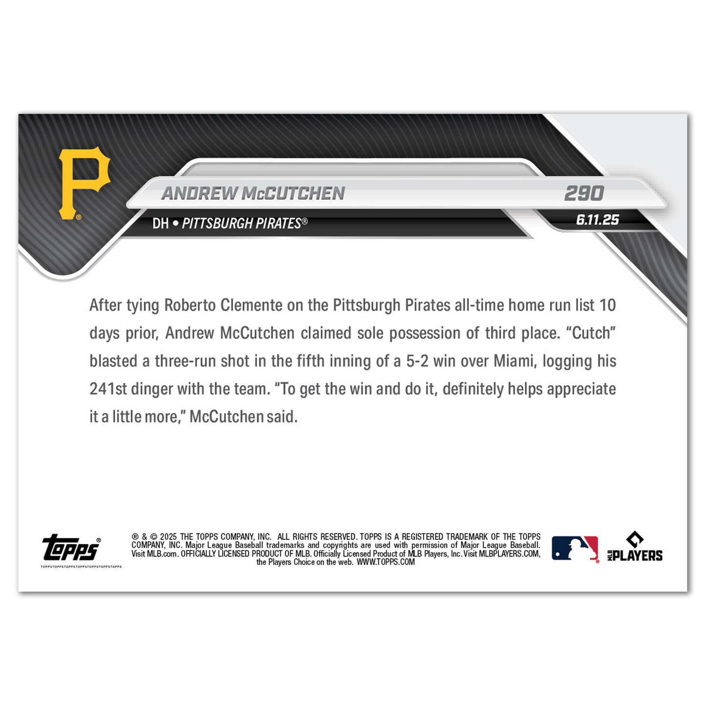 Andrew McCutchen - 2025 MLB Topps NOW® - Card 290