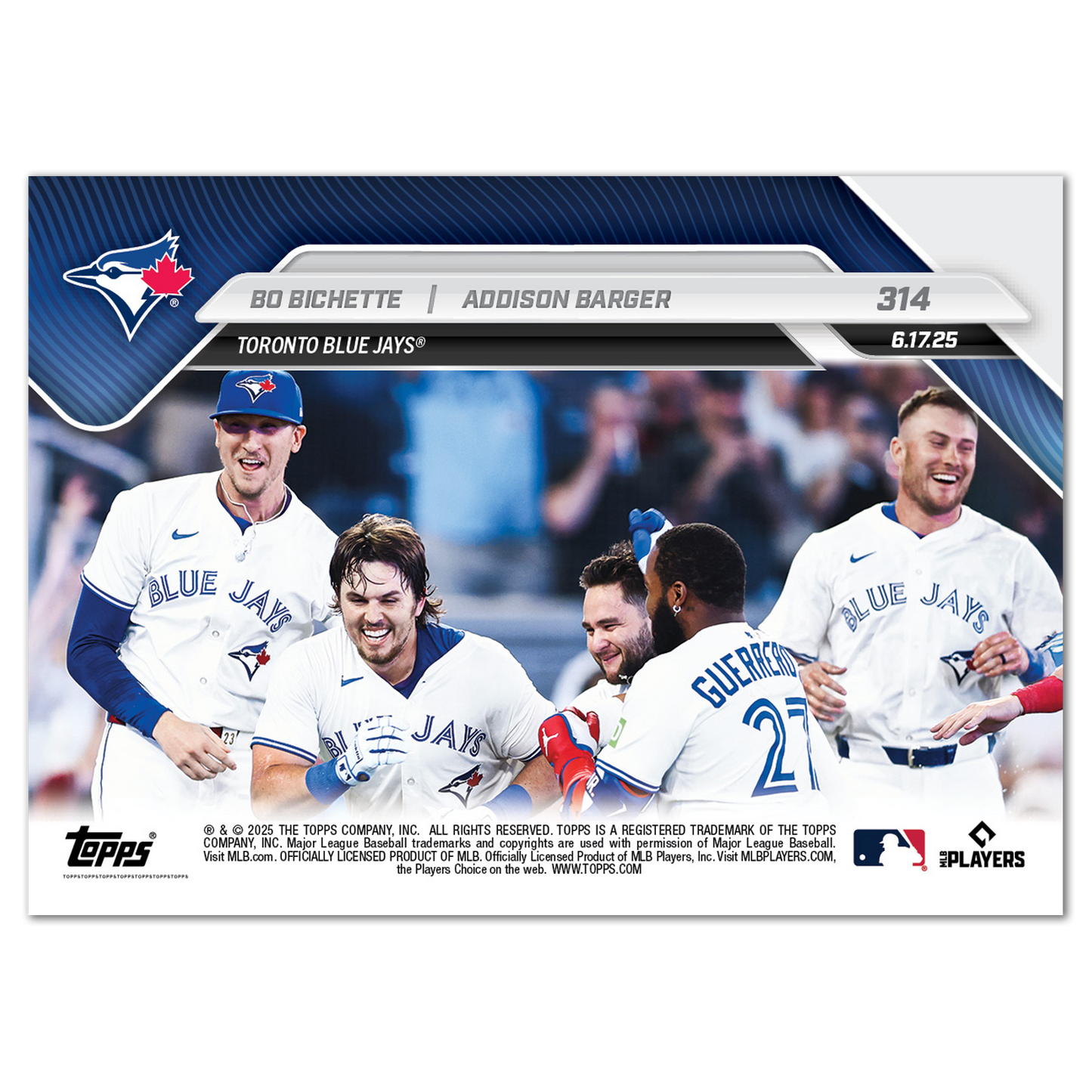 Bo Bichette / Addison Barger - 2025 MLB Topps NOW® - Card 314