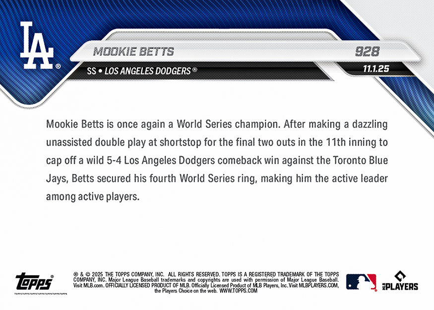 Mookie Betts - 2025 MLB Topps NOW® - Card 928