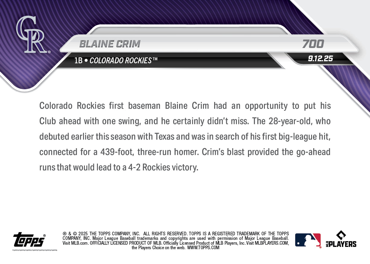 Blaine Crim - 2025 MLB Topps NOW® - Card 700