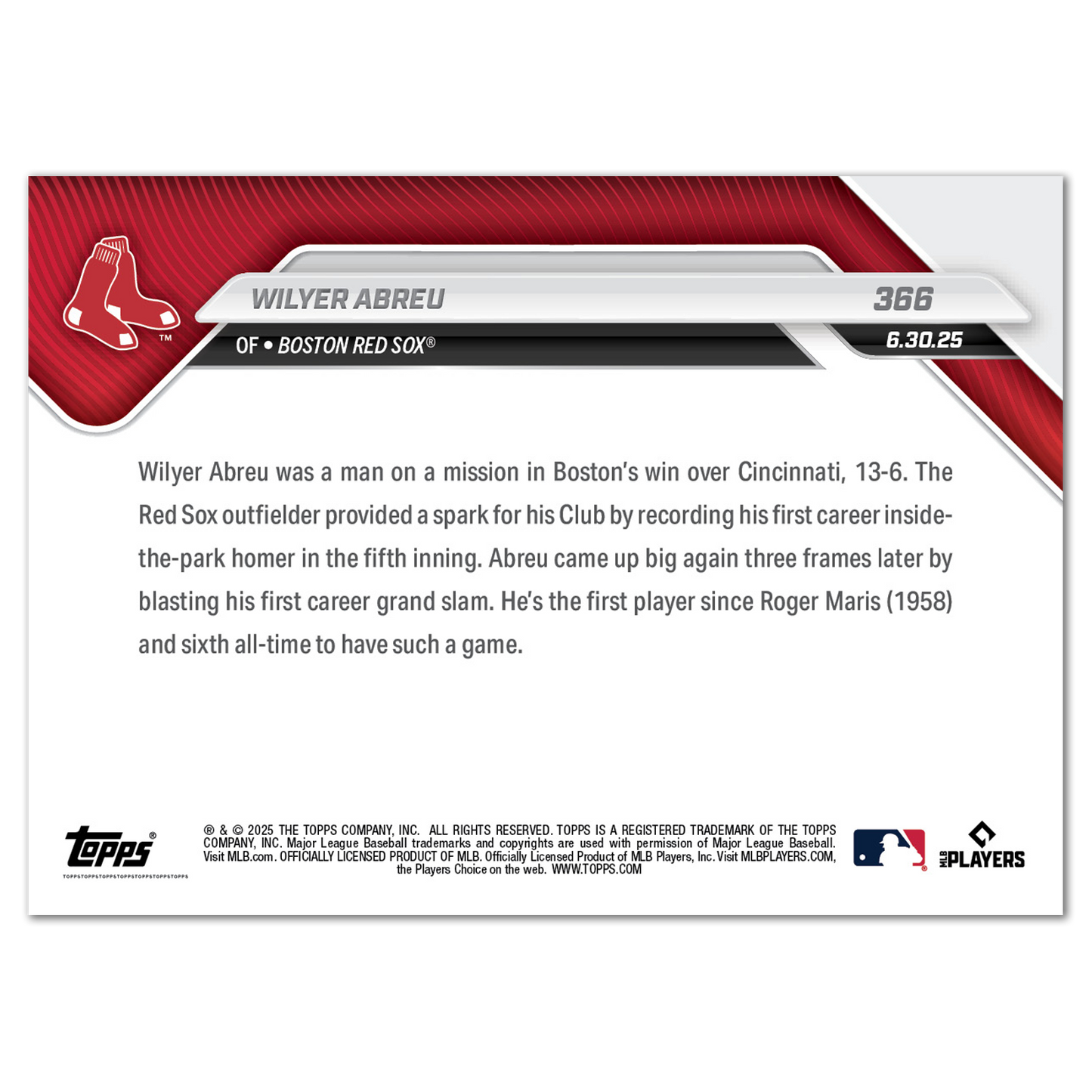 Wilyer Abreu - 2025 MLB Topps NOW® - Card 366