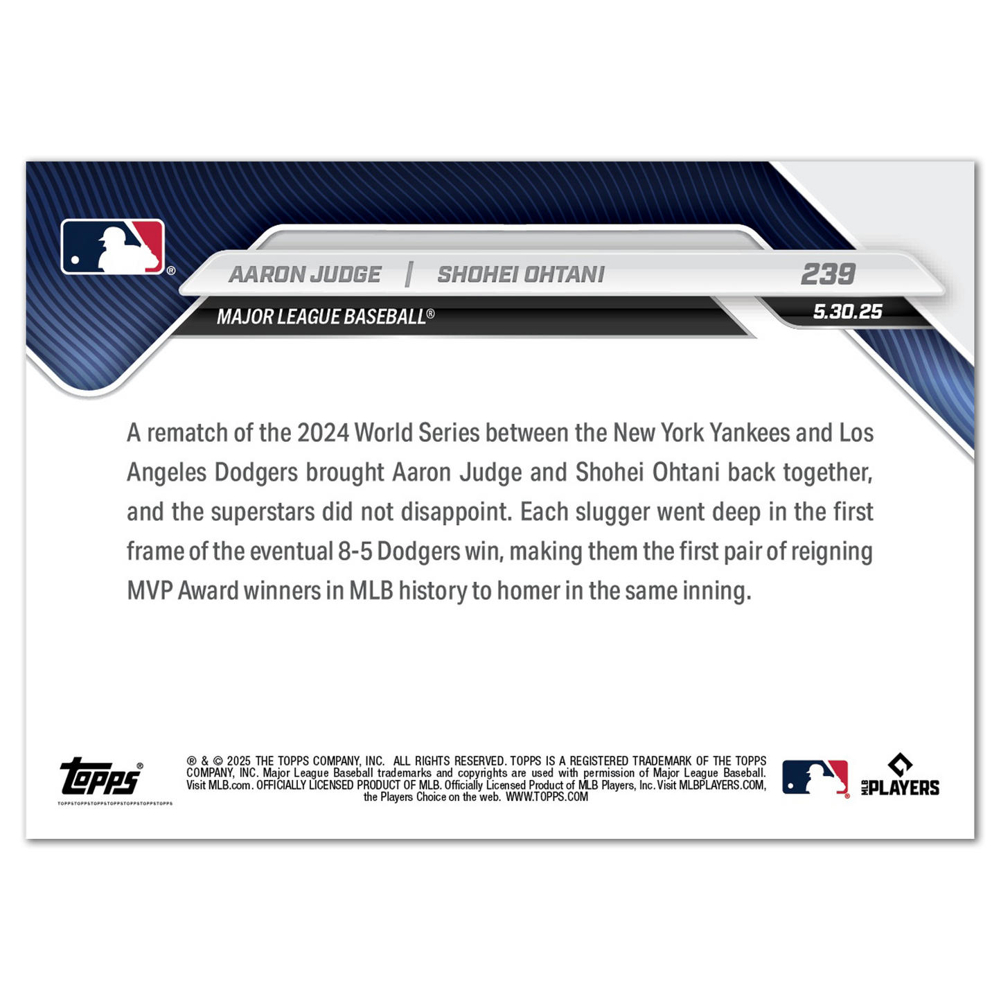 Aaron Judge/Shohei Ohtani - 2025 MLB Topps NOW® - Card 239