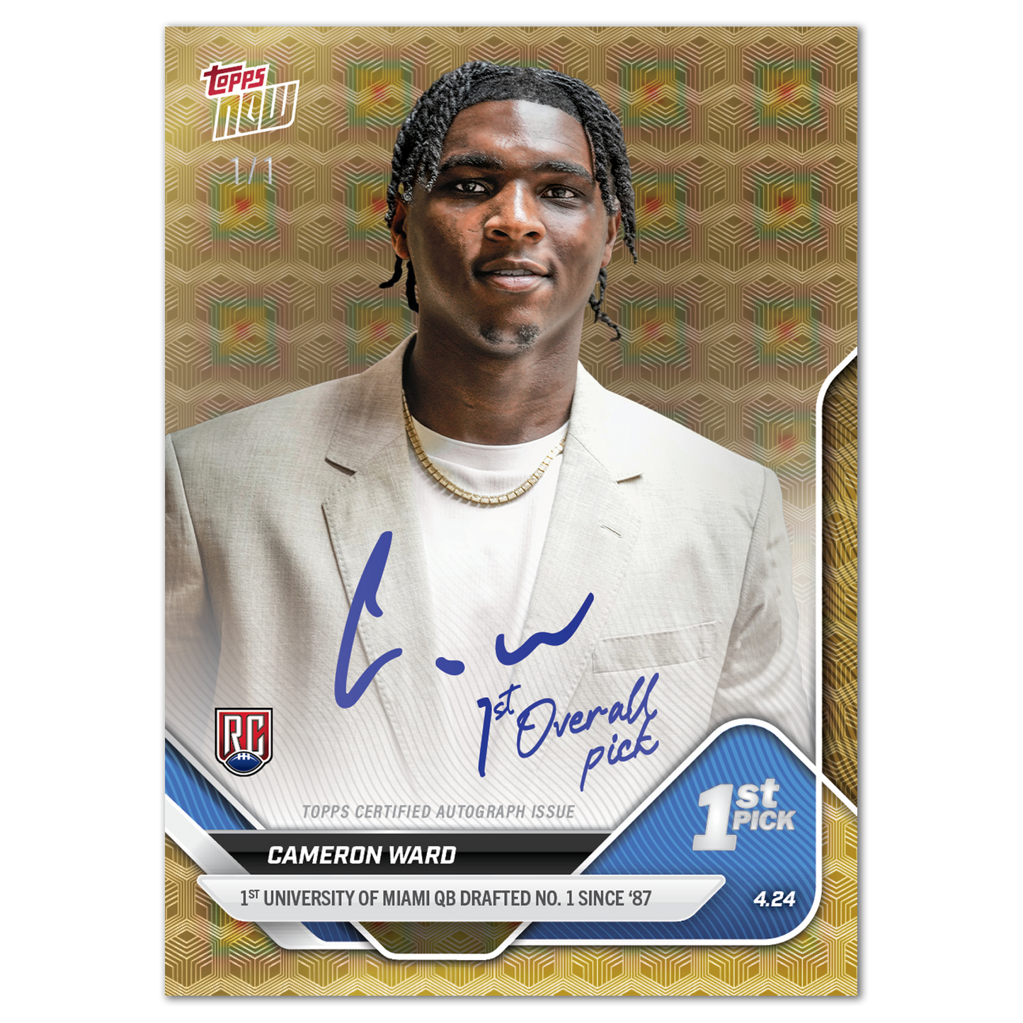 Cameron Ward - 2025 Topps NOW® Football - Card D-1 - LOOK FOR AUTOS AND TRIPLE AUTO