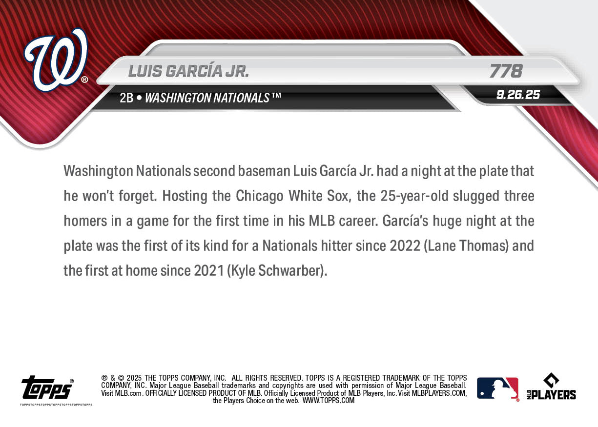 Luis García Jr. - 2025 MLB Topps NOW® - Card 778