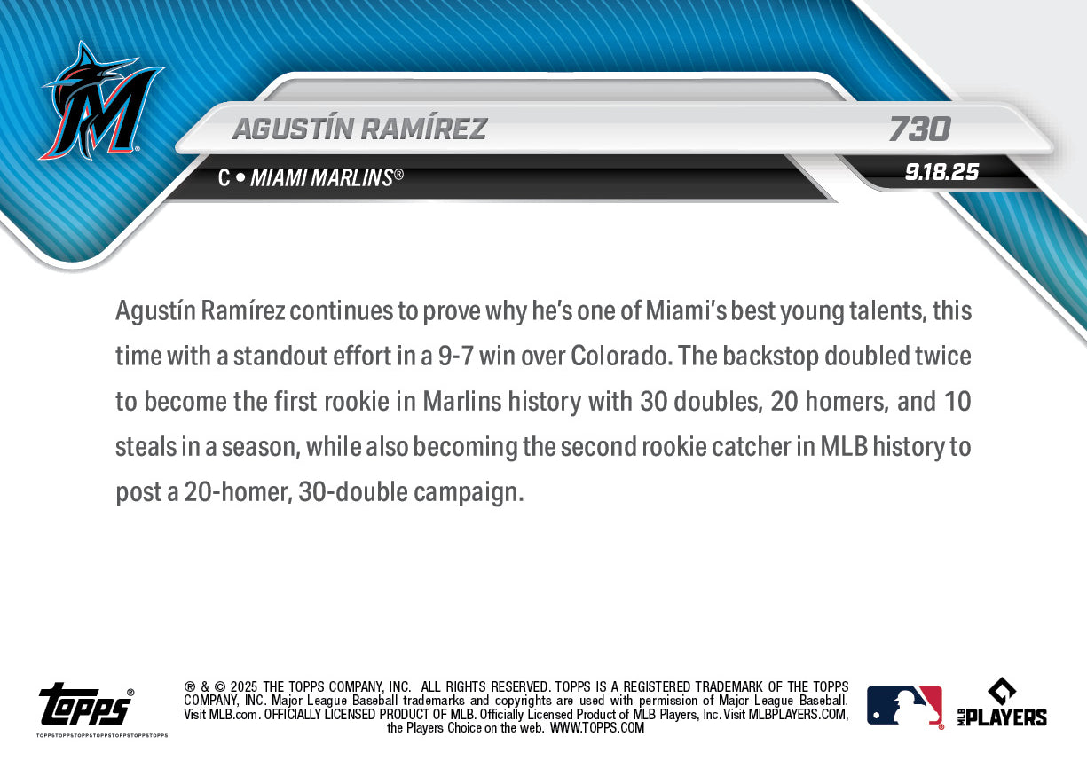 Agustín Ramírez - 2025 MLB Topps NOW® - Card 730