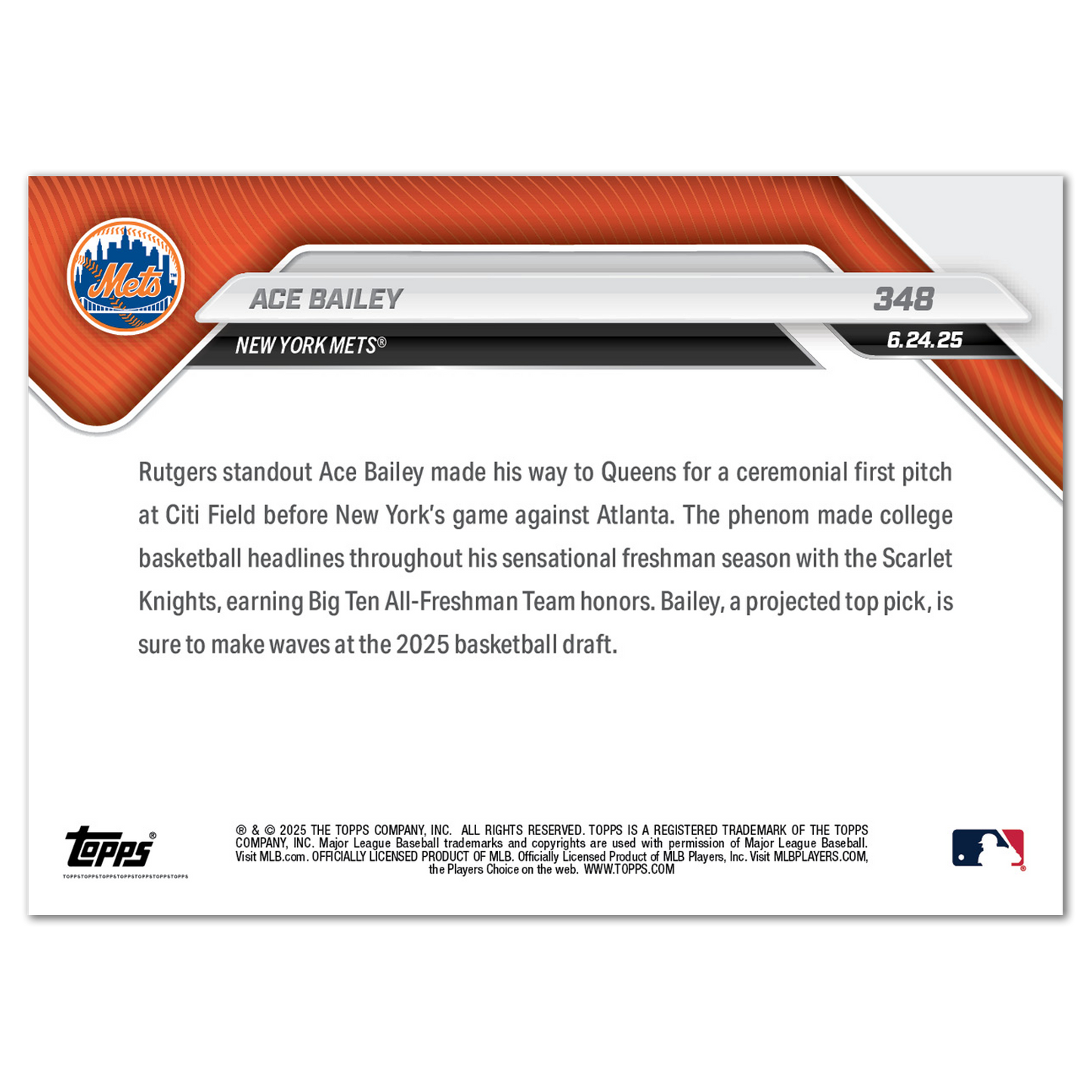 Ace Bailey - 2025 MLB Topps NOW® - Card 348