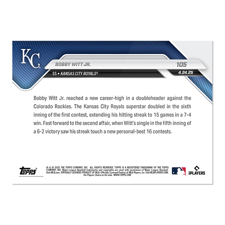 Bobby Witt Jr. - 2025 MLB Topps NOW® - Card 105