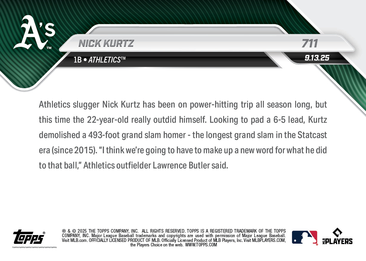 Nick Kurtz - 2025 MLB Topps NOW® - Card 711 - LOOK FOR AUTOS