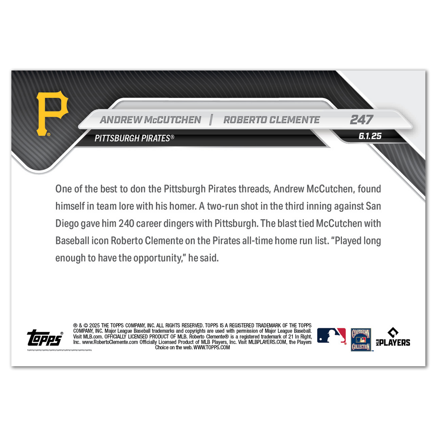Andrew McCutchen / Roberto Clemente - 2025 MLB Topps NOW® - Card 247