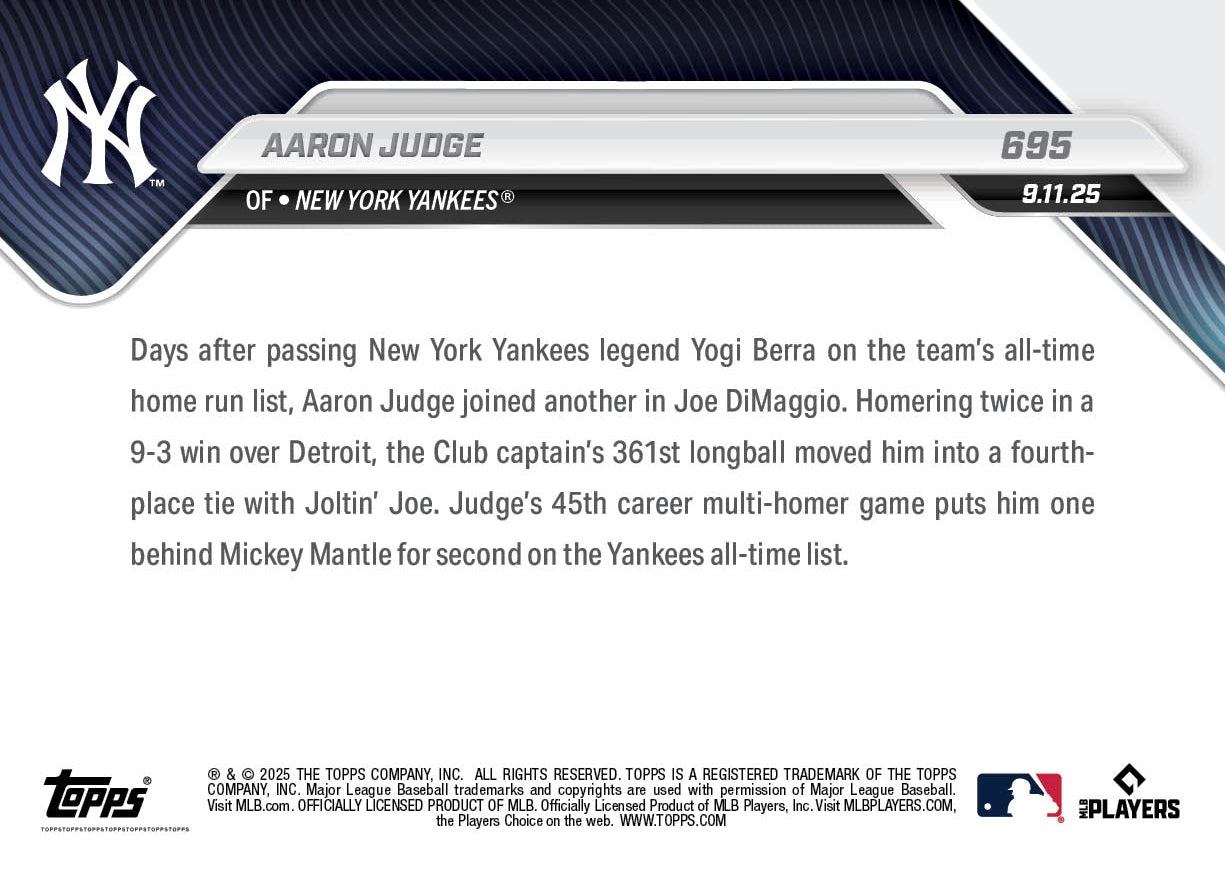 Aaron Judge - 2025 MLB Topps NOW® - Card 695