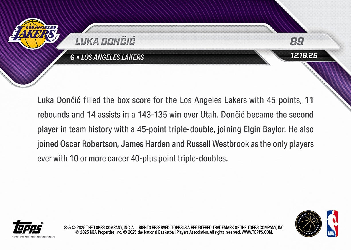 Luka Dončić - 2025-26 NBA Topps NOW® - Card 89