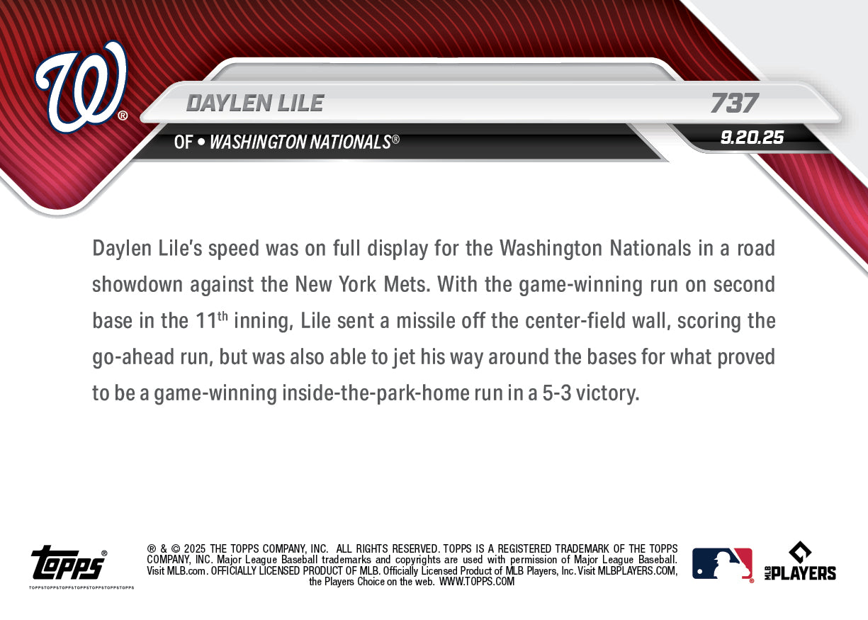Daylen Lile - 2025 MLB Topps NOW® - Card 737