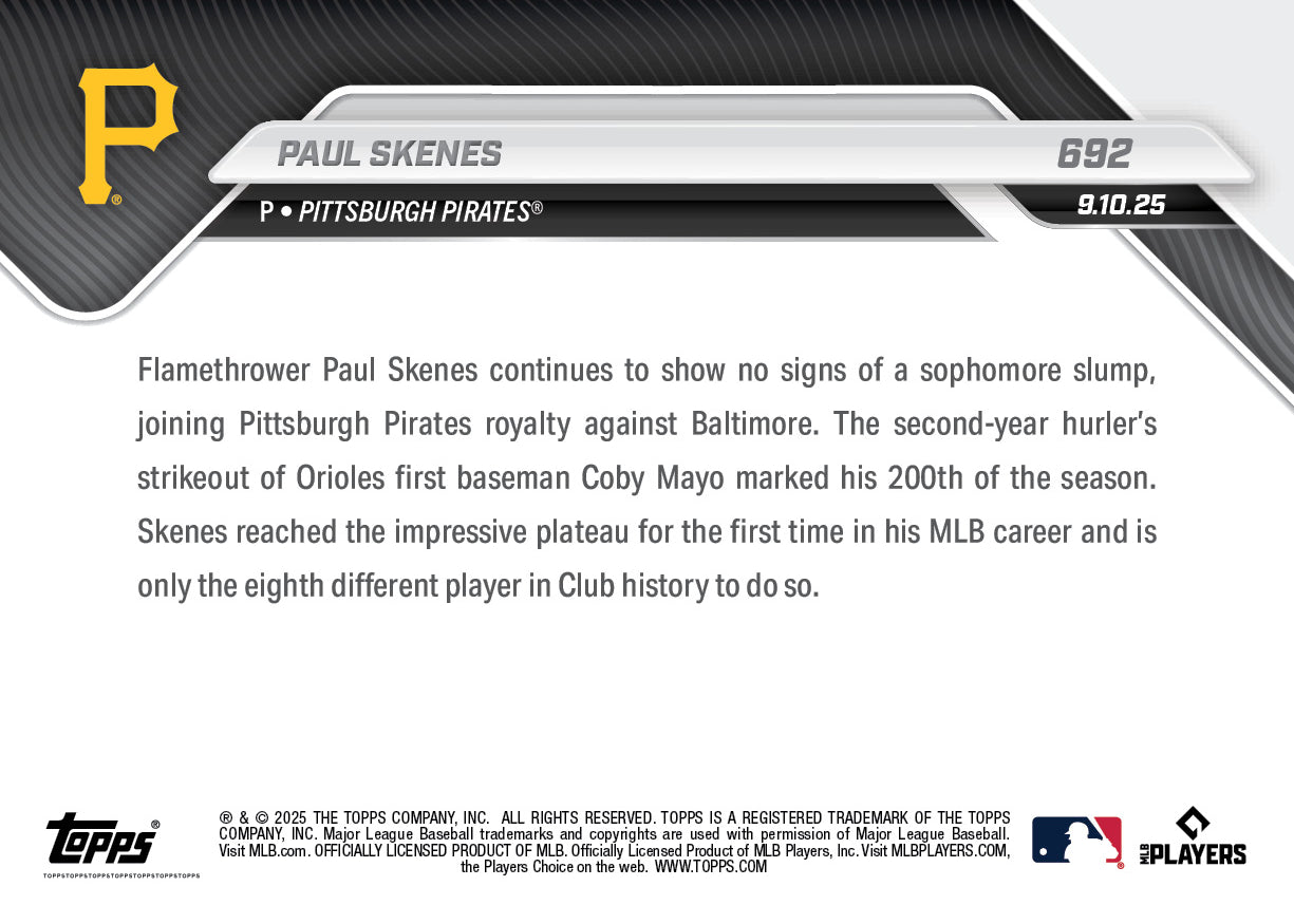 Paul Skenes - 2025 MLB Topps NOW® - Card 692
