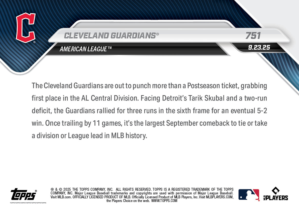Cleveland Guardians - 2025 MLB Topps NOW® - Card 751