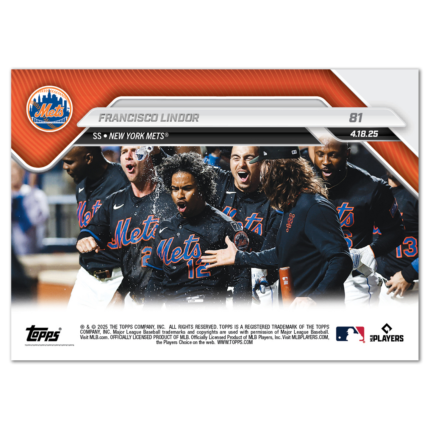 Francisco Lindor - 2025 MLB Topps NOW® - Card 81 - LOOK FOR AUTOS