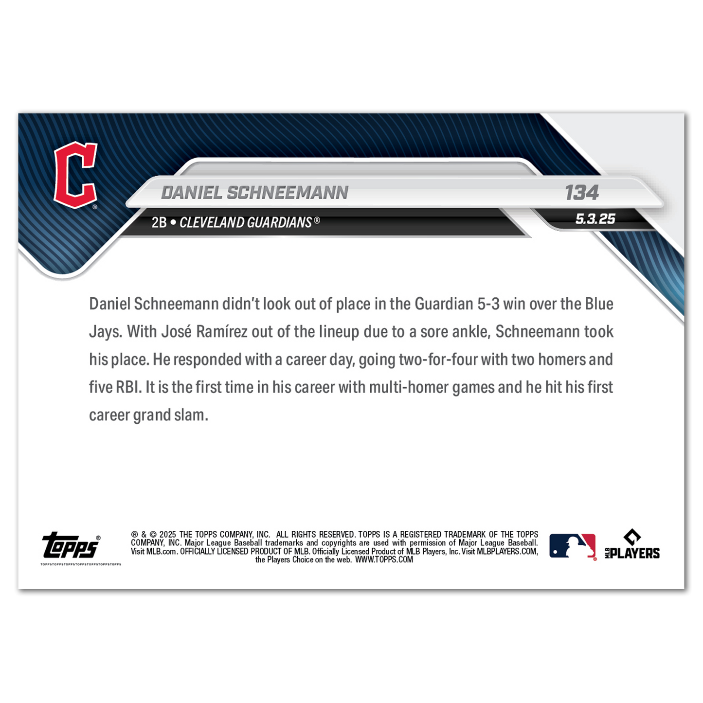 Daniel Schneemann - 2025 MLB Topps NOW® - Card 134